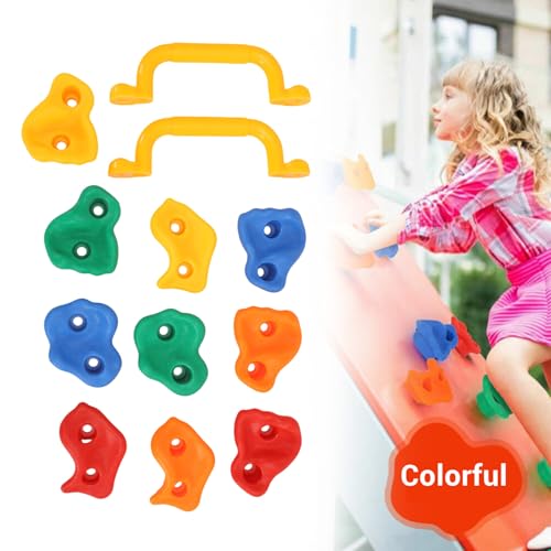 Rock Climbing Holds, Rock Wall Holds Climbing Grips Kit for Kids Indoor Outdoor, layground Play Set, Includes 2 Handles and Mounting Hardware