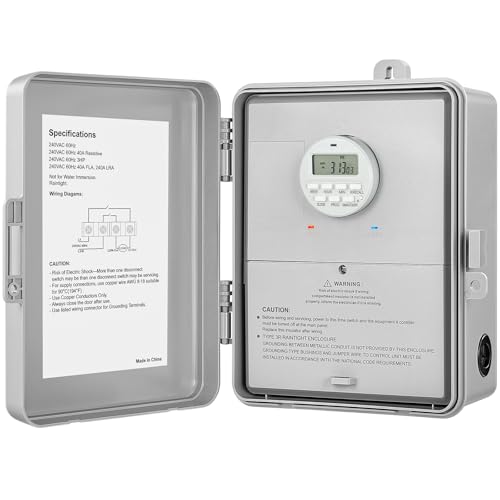 SURAIELEC Digital Pool Timer, 40AMP 240V 3HP, 7-Day Pool Pump Timer Switch | Programmable Box for Swimming Pump, Hot Water Heater, Lights, Simultaneously Controls Up to 3HP Devices, Outdoor/Indoor Use - style: 240VAC 3HP