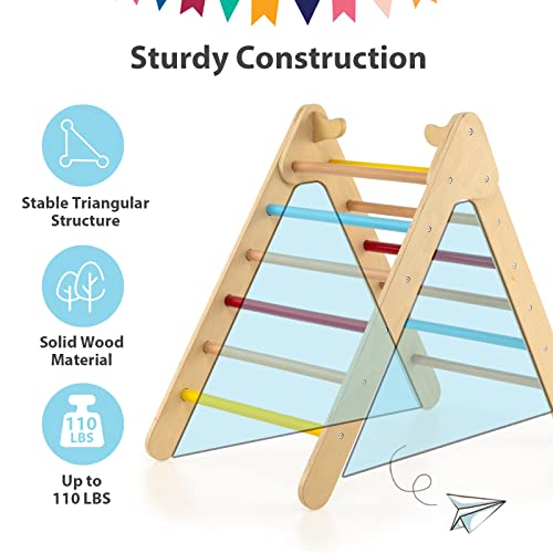 OLAKIDS Pikler Triangle Set 2 in 1 Climbing Toys for Toddlers Foldable Wood Montessori Baby Jungle Gym with Ladder Ramp Slide Kids Indoor Playground Activity Play Structure - color: Rainbow