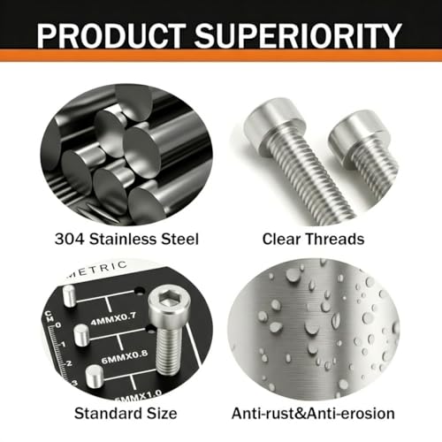M6 x 20mm (30 Pack) Socket Head Cap Screws Bolts, 304 Stainless Steel 18-8, Allen Socket Drive, Full Thread, Bright Finish
