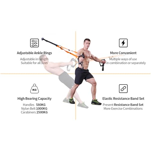 Moulyan Bodyweight Resistance Training Straps,Training straps Complete Home Gym Fitness Trainer kit for Full-Body Workout Easy Setup Gym Home Outdoors