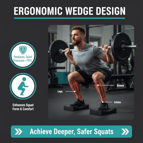 Non-Slip 2-Pack Squat Wedge Block for Men & Women, Heel Elevated Squat Wedges for Barbell & Goblet Squats, Weightlifting, Calf Raises, Ankle Mobility & Balance, High-Density Foam Slant Boards with Storage Bag
