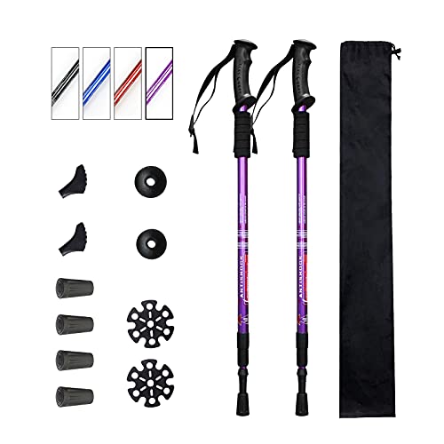 Aihoye Trekking Poles,Adjustable Shock Absorbing Hiking Walking Stick-2Pcs | Aviation aluminum,Collapsible, Lightweight, All-terrain walking poles, Carry bag included - color: purple