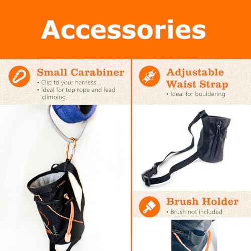 Chalk Bag + Ball for Rock Climbing, Bouldering, Top Rope | Climb On - style: Chalk Bag (Orange)