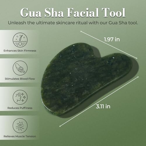 Gua Sha Facial Tools - Natural Jade Stone Guasha Tool for Face & Body,Massage Stick for Jawline Sculpting, Puffiness Reducing, Skin Care Gift, Anti-Aging Beauty Tool (Green Stone) - color: Green G