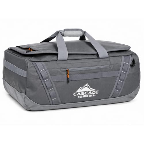 Cascade Mountain Tech 60L Duffle Bag, Convertible Travel Duffel Bag for Men Women, Water Resistant & Tear Resistant - color: Lava Smoke Grey