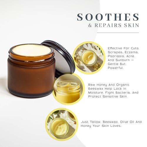 Vanman’s Bison Tallow and Honey Balm - Grass-Fed/Finished Bison Tallow, Raw Manuka Honey, Organic Royal Jelly, Beeswax, Cold Pressed Olive Oil - Unscented Skin Care for Dry Skin - 2.4 oz - size: 2.4 Ounce (Pack of 1), style: Classic - Unscented