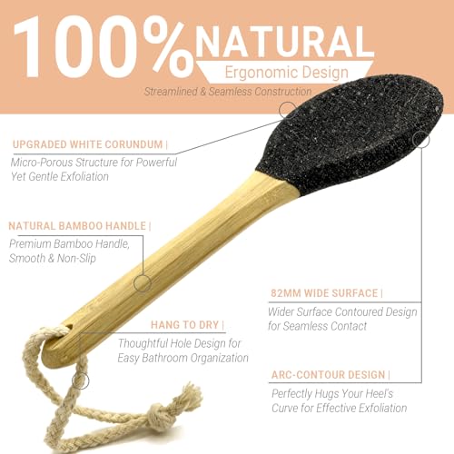 Curved Pumice Stone Foot File 2-Pack with Bamboo Handle | 82mm Contoured Surface for Heels & Toes | Callus Remover for Dry, Cracked Heels & Rough Skin