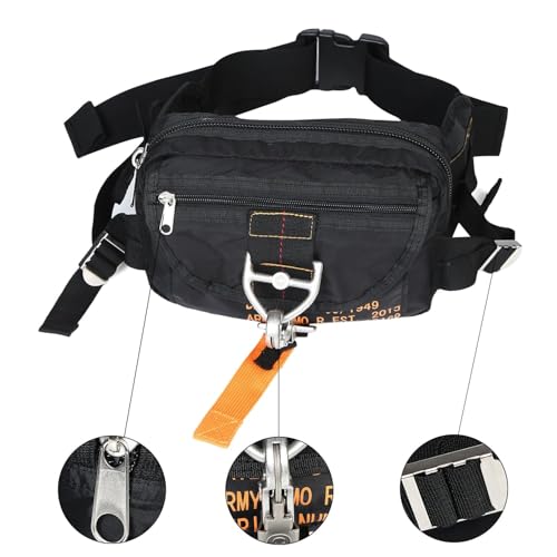 Tactical Waist Bag Parachute Buckle Multi-Pocket FannyPack Black | Koisgext tactical waist bag, tear-resistant nylon, 9"x5.2"x2.4", 0.8 lbs, parachute buckle, multi-pocket, zipper pockets - color: Black