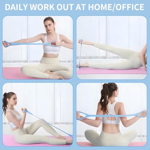 Figure 8 Fitness Resistance Band with Handles, Arm & Back Training Elastic Rope for Pure Barre Workout, Chest, Shoulder Stretching Exercise Equipment for Yoga, Pilates & Physical Therapy, Blue