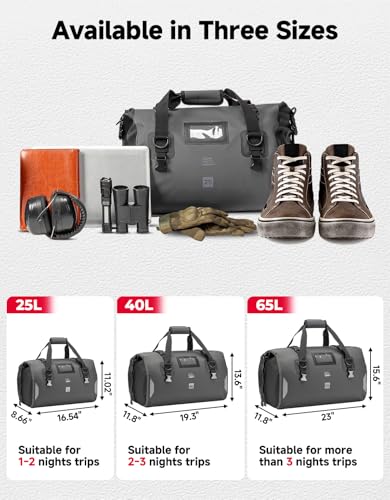 KEMIMOTO Waterproof Motorcycle Dry Bag – Duffle Tail Bag Soft Luggage, 25L/40L/65L Large Capacity with 4 Quick-Release Straps, Dustproof for Touring, Adventure, Motorcycling & Camping Grey - size: 25L
