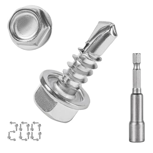 QSJ 200PCS Sheet Metal Screws Assortment Kit Hex Washer Head Truss Head 410 Stainless Steel Fast Self Tapping Screws with Screwdriver Bit Silver - color: Hex & Truss #8 Kit 2（200）