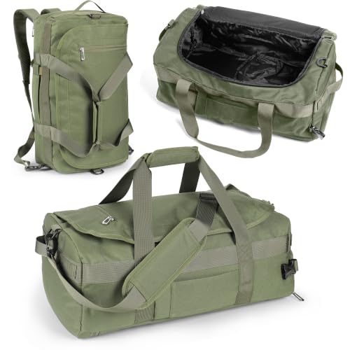 3-in-1 Duffle Bag Backpack with Shoe & Laptop Pocket, Cup Holder, Ventilated Gym & Travel Bag (Dark Green) - color: Dark Green