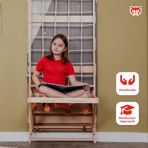 Wood And Hearts Indoor Rope Climbing Wall for Kids Active Play - Wooden Rope Wall with Sit-Up Bar & Decorative Panels for Playroom (Climbing Module 3, Sit-Up Bar) - size: Climbing Module 3