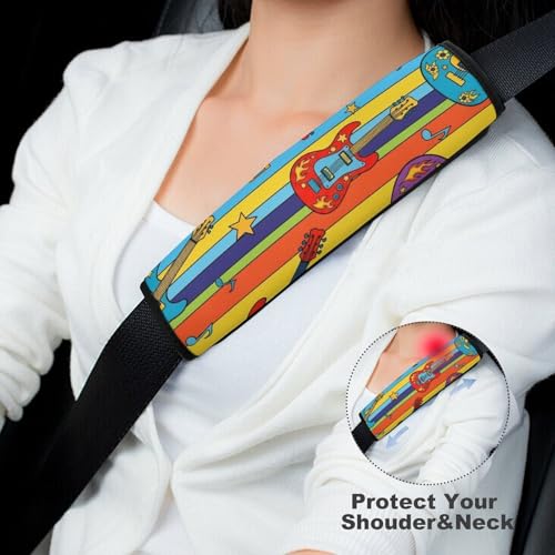 Universal Fit Seat Belt Cover for Adult Use, Stroller Pushchair High Chair, 2PCS Colorful Guitar Music Musical Instruments Harness Pads Strap Shock Absorption - color: Pattern 1004