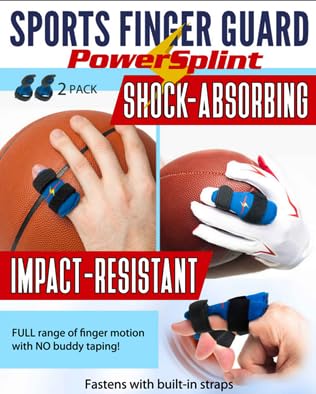 Sports finger guard (2-pack) finger brace protection; impact-resistant, NO tape needed (Medium) - size: Medium
