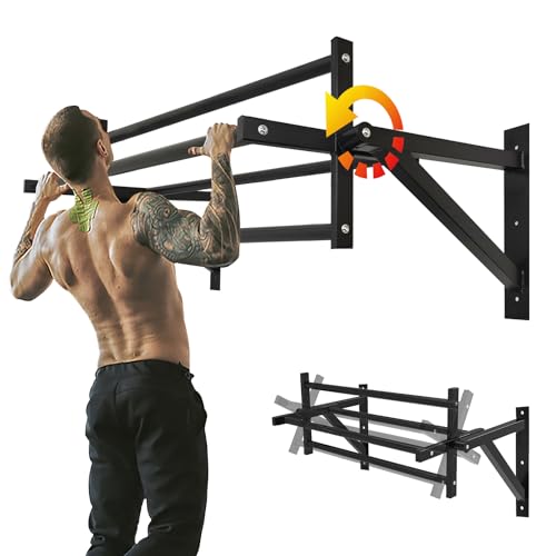 BESTHLS Wall Mounted Pull Up Bar and Dip Station, Heavy Duty Wall Mount Pull-up Chin Up Bar Multifunctional Home Gym Workout Indoor Exercise Equipment Support to 440 Lbs - style: Advanced Wall Mounted Style