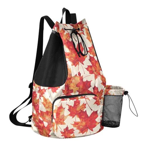 Drawstring Bags Climbing Gym Bag With Pockets Pull String Back Pack Waterproof Maple Leaf