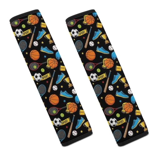 2 Pack Sports Basketball Football Baseball Tennis Ball Pattern Car Seat Straps Shoulder Pads Universal Fit Neck Strap Covers for Adults and Children, All Vehicles, Pressure Relief - color: Pattern 915