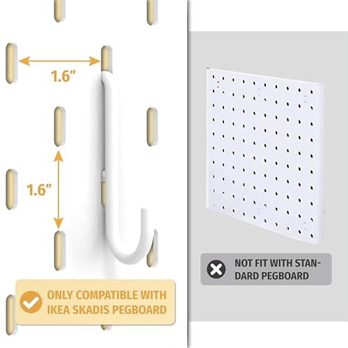 White Pegboard S Hooks for IKEA SKADIS, 16 Pack | Compatible with IKEA SKADIS Pegboard, Rust Resistant Steel Hooks, 18 lb Load Capacity for Kitchen, Office, Craft - style: White S Hook