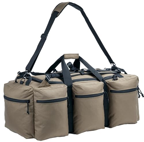 100L Large Military Duffle Bag Deployment Duffel Bag Sports Equipment Travel Luggage Bag with Detachable Backpack Straps… - color: Tan+Black