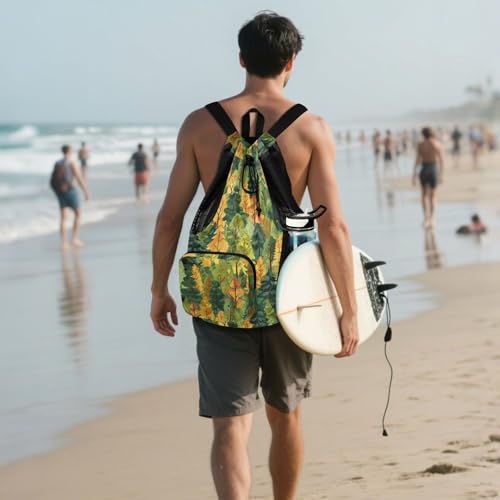 Safari Green Yellow Safari Mens Drawstring Bags Climbing Gym Bag With Pockets Waterproof