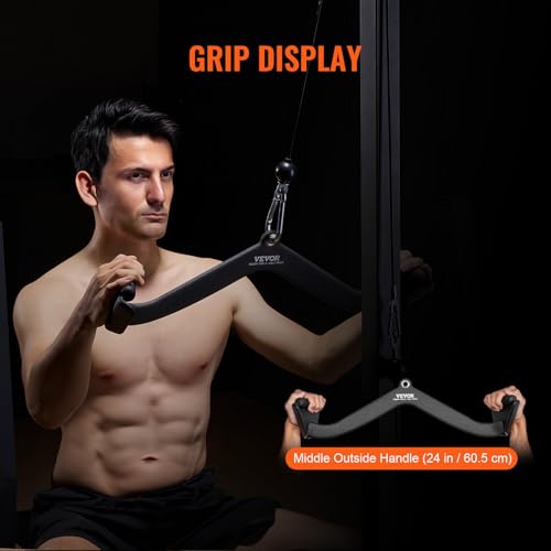 VEVOR LAT Pulldown Attachments, Cable Machine Rowing T-bar V-bar Tricep Pull Down Bar, Back Strength Training Rubber Coated Handle Grip, Bicep Curl Tricep LAT Pulldown Bar for Home Gym Fitness - size: 24x5.5x6.7"