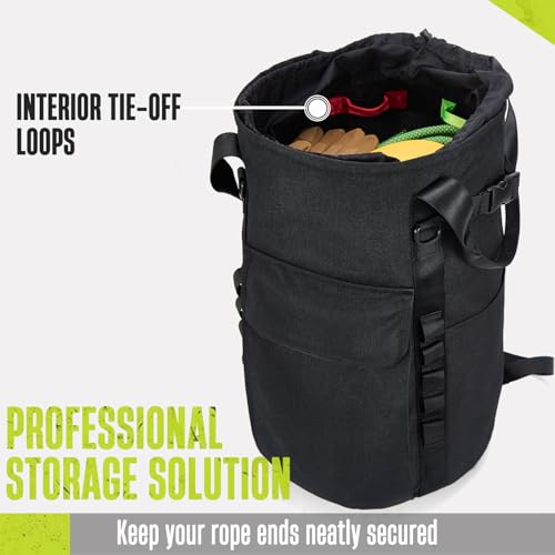 Arborist Rope Bag, 35L Tree Climbing Rope Bag, Arborist Equipment Bucket Backpack, Arborist Gear Carrier Bag with Side Pockets, Tough Rock Climbing Backpack, Rock and Tree Climbing Gear - color: Black