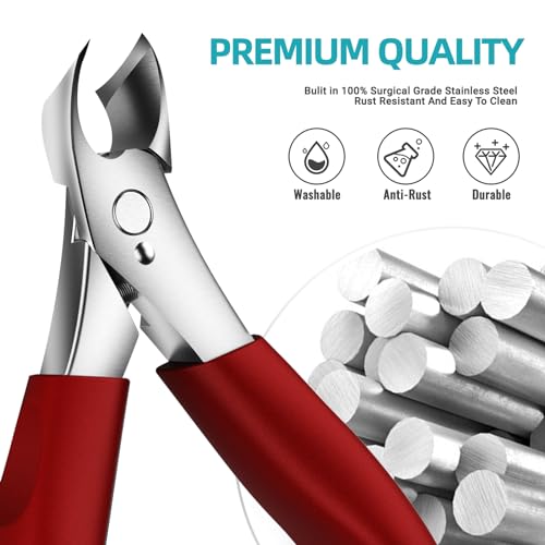 Toenail Clippers for Thick Nails for Seniors - Heavy Duty Toe Nail Clippers Kit with Long Handle for Men & Elderly with Inflexible Joints, Professional Nail Clippers Kit for Thickened Toenails (Red) - style: Creating Exquisite Nails - Red