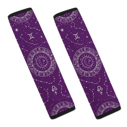 2 Pack Sun Moon Astrology Chart Purple Car Seat Straps Shoulder Pads Universal Soft and Comfortable Seat Belt Cushion for Adults and Children, Stroller Pushchair High Chair - color: Pattern 596