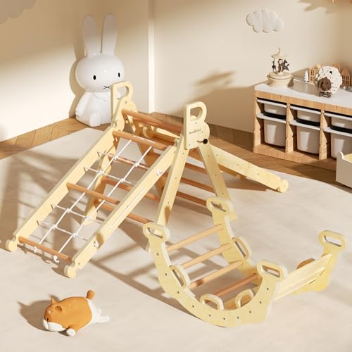 BlueWood 2025 8-in-1 Pikler Triangle Climbing Set Toddler Toys Indoor Baby Jungle Gym Climber Playground for Kids - Mauve Pink - color: Mauve Pink