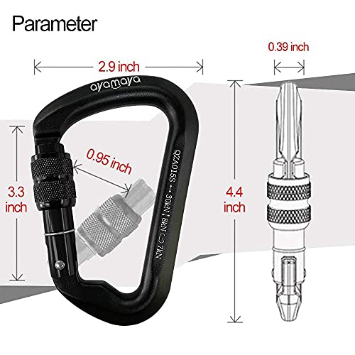 Ayamaya Climbing Carabiners - 3 Pack Screwgate Locking Carabiner 30KN (6744 lbs) Heavy Duty Gears for Rock Climbing, Rappelling, Swing Rescue & Gym, Large D-Shaped Carabiners - color: Black