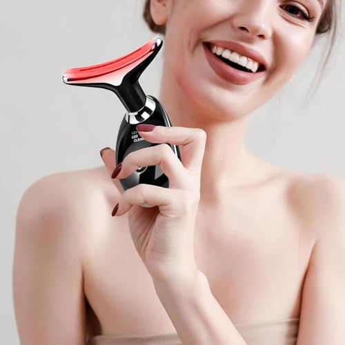 Facial Massager Red-Light-Therapy-for-Face and Neck, Face 𝖲 culpting Wand with 7 Color (Bright Black) - color: Bright Black
