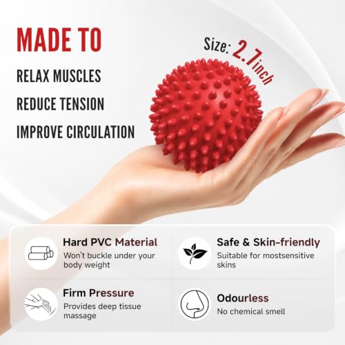 Physical Massage Therapy Ball Set: Lacrosse & Spiky Ball Set for Myofascial Release, Plantar Fasciitis, Stress Relief for Back, Neck, Feet - for Home, Office, Gym - color: Blue-red-