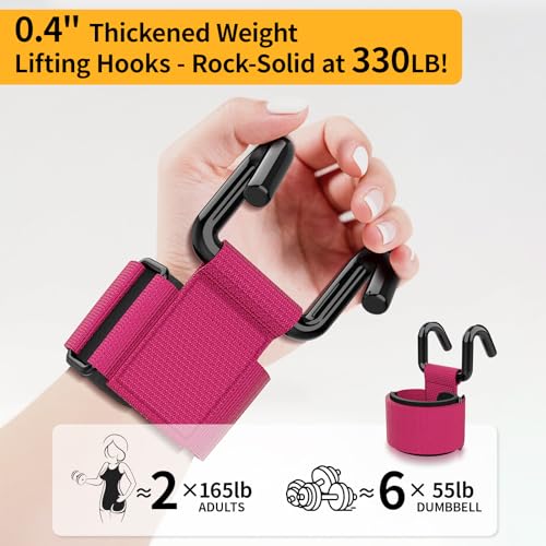 GPANDAG Weight Lifting Hooks for Men and Women (Pair) | 330 LB Heavy Duty Gym Lifting Wrist Strap Hook for Deadlifts, Pull-Ups, Strength Training, 0.4inch Grip Weightlifting Hooks - color: Rose Red
