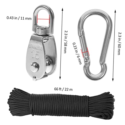 Cabilock 1Set Pulley Hook System Traction Pulley Wheel with Rope for Strength Training Accessories Easy Installation for Home Fitness and Outdoor Applications
