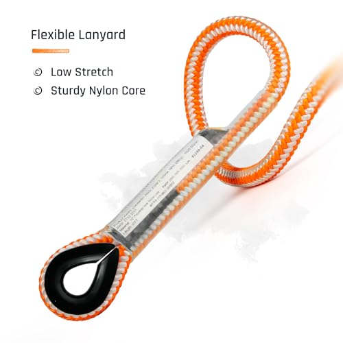ProClimb Arborist Lanyard by Pelican Rope – 1/2 in x 12 ft Polyester, Aluminum Snap Hook, Adjustable, High Visibility, ANSI/OSHA Certified for Work Positioning, Made in the USA