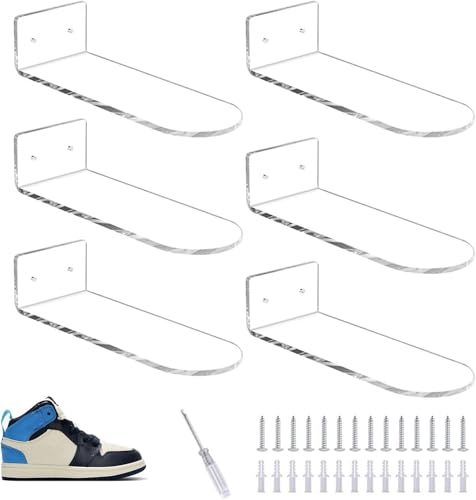 Acrylic Floating Shoe Rack (Set of 6) Wall Mount Display Shoe Rack Transparent Storage Rack for Home Use Sneaker Display Rack with Screws and Anchors
