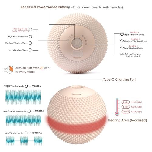 Heating Vibrating Massage Ball with 7 Modes & Memory Function for Myofascial Release, Deep Tissue and Trigger Point Muscle Therapy - Targets Back, Hip, Leg, Neck & Foot (Beige) - color: Beige