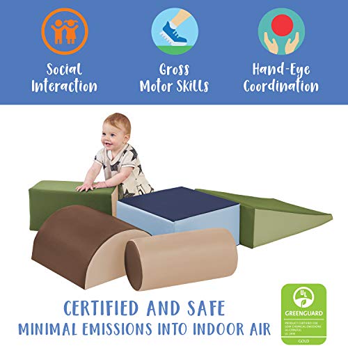 ECR4Kids SoftZone Climb and Crawl Active Playset, Building Blocks, Earthtone, 5-Piece - color: Earthtone