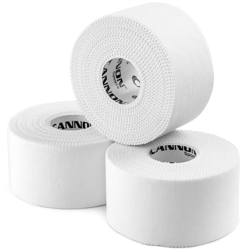Cannon Sports Premium Athletic Tape - 1.5” x 45 Feet Per Roll - Easy Tear, No Sticky Residue, Very Strong, Hypoallergenic and Latex Free - Ideal for Sprains, Strains, First Aid - Pack of 3 (White) - color: White