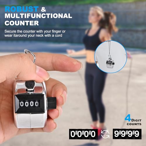 Clicker Counter, Metal Budget Hand Tally Counter, 4-Digit Pitch Mechanical Handheld Pitch Clicker Palm Counter for Row, Lap, Counting, Knitting - color: 2pc silver green