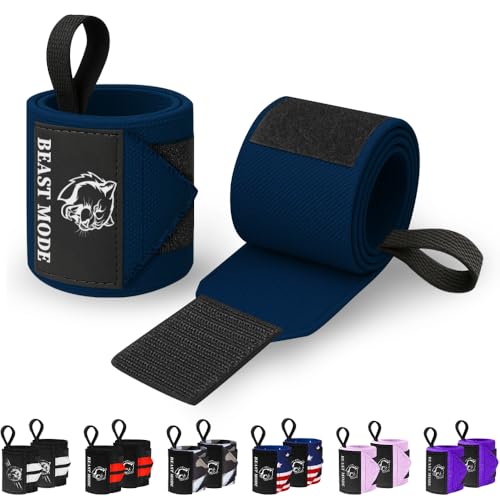 TECEUM Elastic Cotton Weightlifting Wrist Wraps with Thumb Loops, 1 Pair - color: Navy Blue, style: 12" – Beast Mode