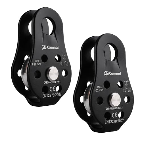 YAPJEB 26kN Climbing Single Pulley, Aluminum Climbing Bearing Pulley CE Certified for for Heavy Duty, Climbing, Zipline, Hauling Outdoor Activity (# Black - 2 pcs) - color: 2 Pack - 26 kN - Black