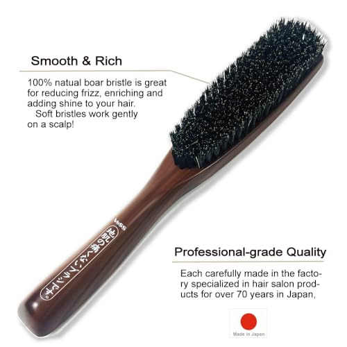 Slick Back Hair Brush [ Made in Japan ] Soft Natural Boar Bristle Hair Brush