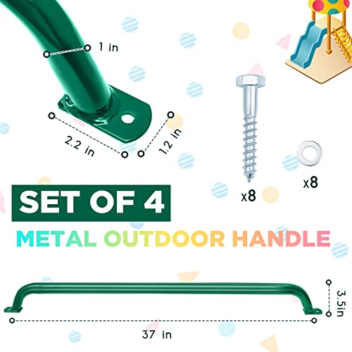 Lounsweer 2 Pcs,37 Inch Playground Safety Handles, Long Grab Bars,Green | Playhouse Ladder Handles, Treehouse Accessories, Rock Climbing Wall, Metal Grab Bars, Safety Handrails, Playground Equipment - color: Green, size: 37 Inch