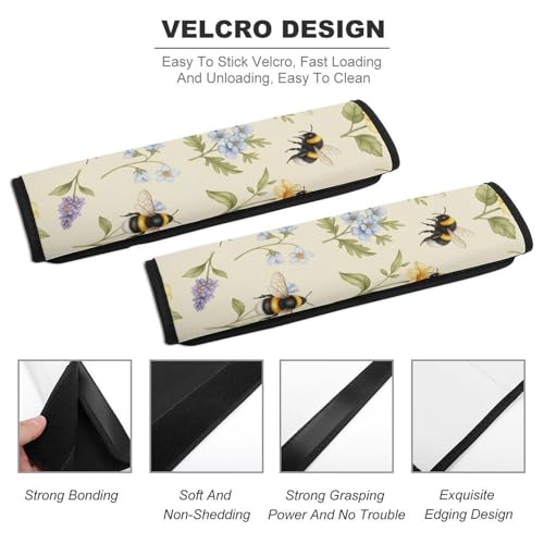 2 Pack Floral Wild Flower Yellow Bee Car Seat Straps Shoulder Pads Universal Soft and Comfortable Seat Belt Cushion for Adults and Children, Stroller Pushchair High Chair - color: Pattern 29