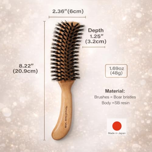 Boar Bristle Hair Brush [ Made in Japan ] 100% Natural Bristle Slick Back Brush for Styling, Separating, Shaping, and Blow-Drying for Women and Men (Curved Handle) - color: Curved Handle