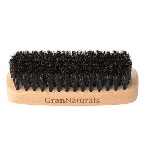 GranNaturals Boar Bristle Slick Back Hair Brush - Palm Size - Soft Medium Smoothing Hairbrush to Style, Polish, & Lay Hair Down Flat to Create a Sleek Frizz Free Hairstyle for Women and Men