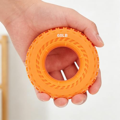 Tire Tread Silicone Grip Strengthener Ring, Non-Slip Finger Exerciser for Strength Training & Stress Relief - color: Orange